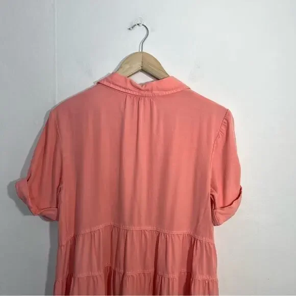 Anthropologie Pilcro Suzanne Peach Coral Pink Button-Up Shirt Dress Size Small - Picture 10 of 15